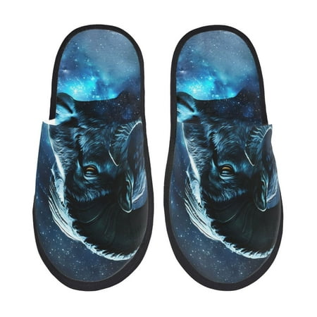 Balery Celestial Ram Night Sky Slient Indoor Furry Fleece Comfort House Shoes Soft Non-Slip Home Shoes Cotton slippers House Slippers-- Large