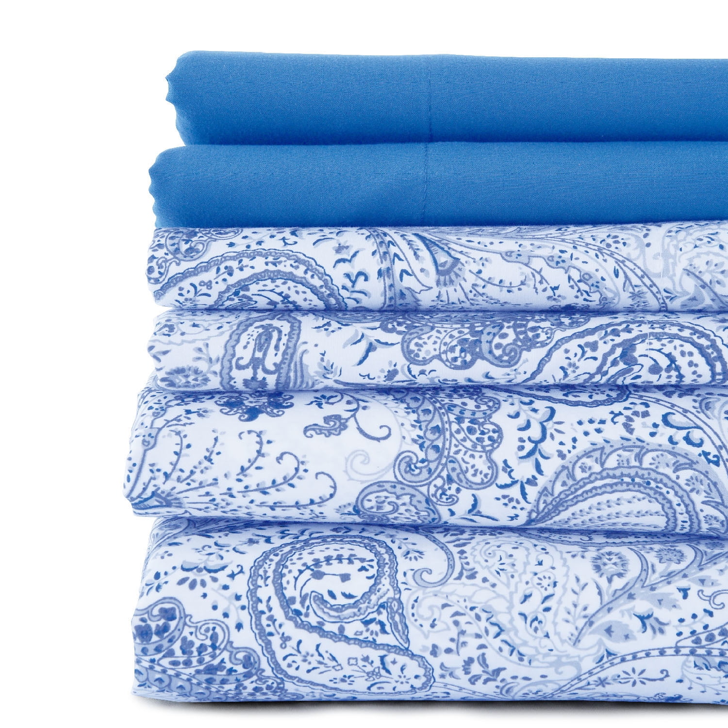Queen Bed Sheets Set - 6 Piece Brushed Microfiber 1800 Thread Count Bed Sheet - Shrinkage and Fade Resistant - (Queen, White Blue)