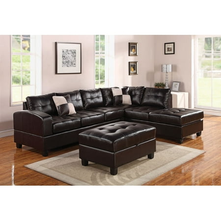 Espresso Sectional Sectional Sofa with 2 Pillows (Reversible), Espresso Bonded Leather Match - Bonded Leather + PU, Fram Espresso BLM ()