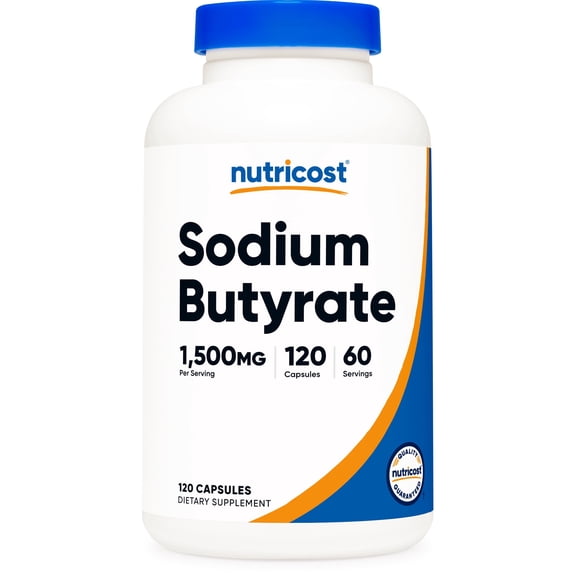 Nutricost Sodium Butyrate 1,500mg Per Serving, 120 Capsules for 60 Servings Per Bottle - Provides 1,200mg of Butyric Acid, Vegan, GMO-Free, Gluten-Free