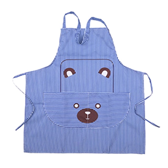 Graflsoa Stylish Bear-Print Striped Kitchen Apron for Cooking and Baking - Durable, Adjustable, and Machine Washable in Blue