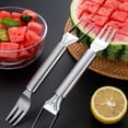 thumbnail image 2 of Dinnerware Set 6Pc 2 in 1 Watermelon Slicer & Fork – Stainless Cutter Tool for Watermelon Pitaya – Portable for Camping Picnics Home Parties – Effortless Cubes & No Mess, 2 of 5