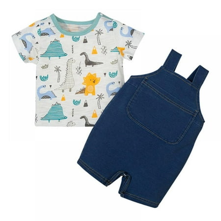 

Altssales Boys Cotton Printed Top + Overalls Blue Set 2 Piece