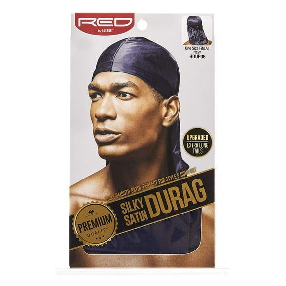KISS RED Durag en Satin Soyeux Premium Durag Lisse Soyeux pour Hommes & Femmes 360 Vagues Bandeau (Marine)