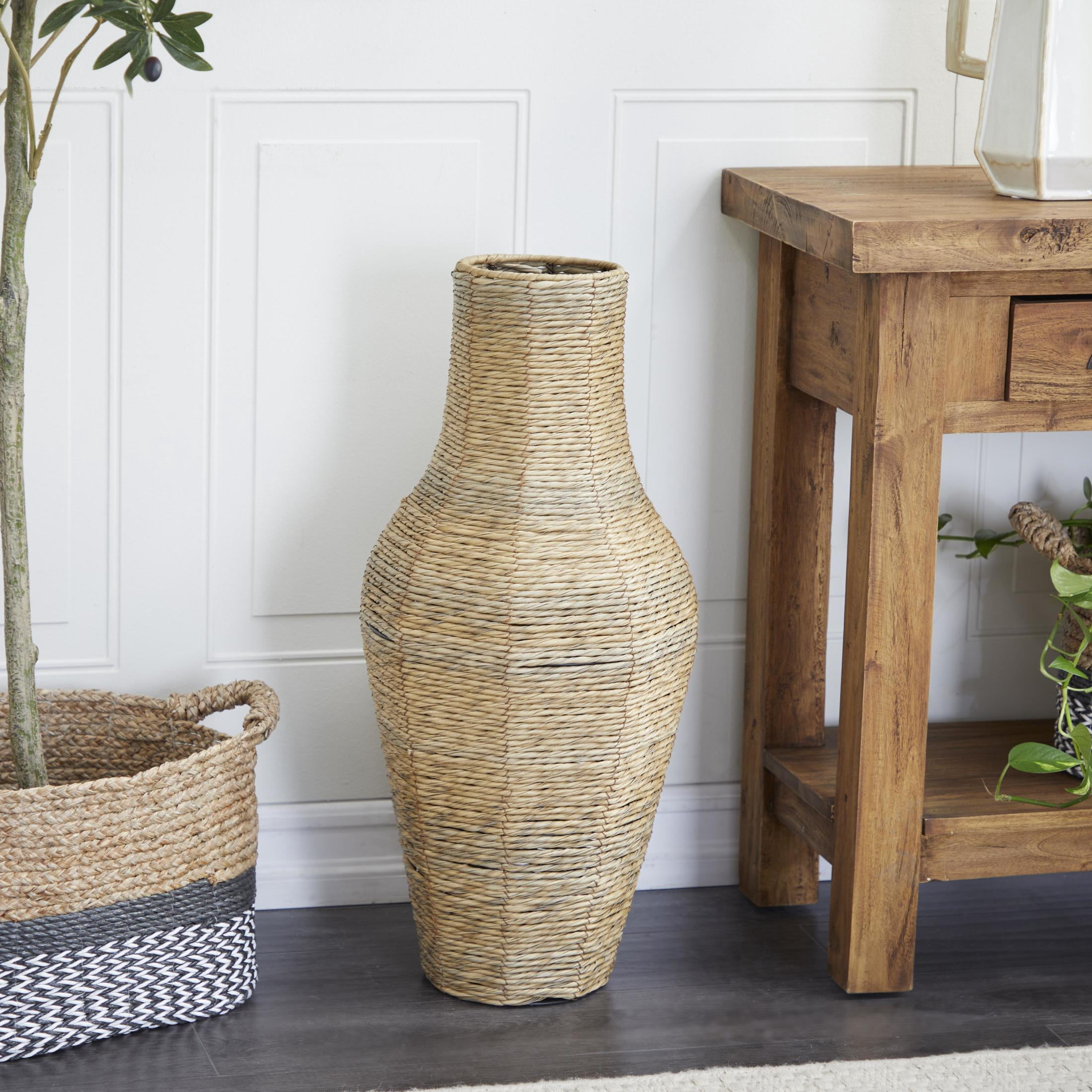 DecMode 28" Handmade Tall Woven Floor Brown Faux Seagrass Vase