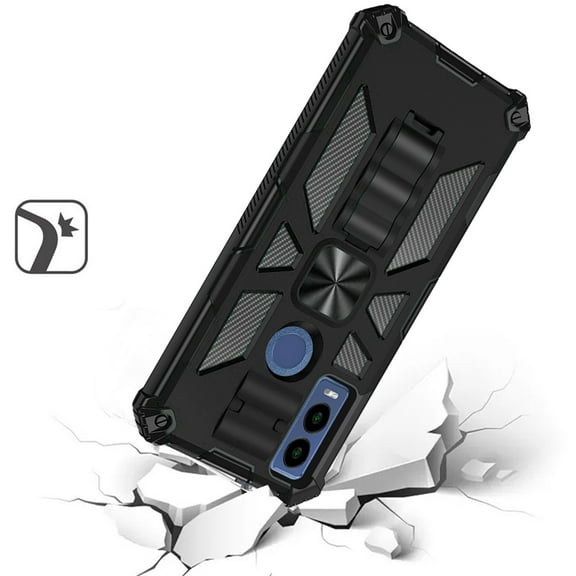 For T-Mobile Revvl 6 5G Hybrid Stand Military Grade with Magnet Mount Friendly Kickstand Hard PC TPU Rubber Shockproof Cover ,Xpm Phone Case [ Black ]