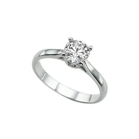 1/2 CT Diamond Engagement Ring in 14K White Gold (I-J color,I1-SI2 clarity) Solitaire Cathedral Round