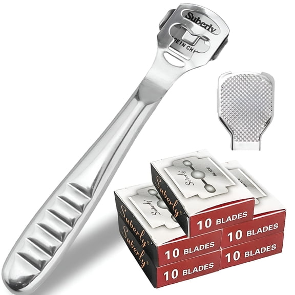 XIRQI 52 Pcs Callus Shaver Set,Stainless Steel Foot Razor with 50 Replacement Slices Blades and 1 Foot File Head Foot Care Tools,Foot Shaver Callus Remover,Hard Dry Skin Remover for Hand Feet
