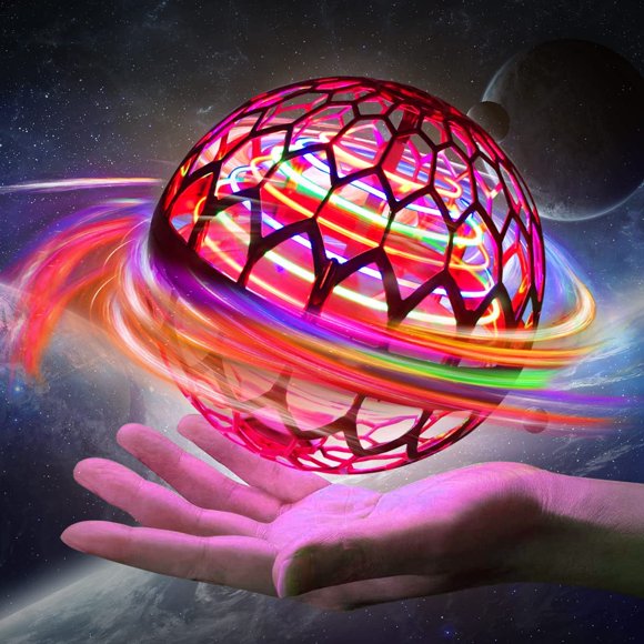 Flying Ball Toys Flying Ball led Magic Hand Controlled Spinner Whirly Drone Fly Orb Toy Rechargeable Boomerang Ball with 360° Rotating Spinning LED Light for Kids Adult (Red)
