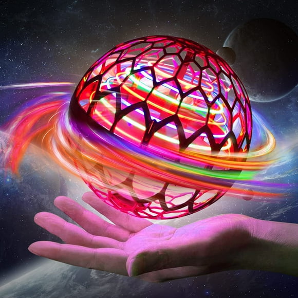 Flying Ball Toys Flying Ball led Magic Hand Controlled Spinner Whirly Drone Fly Orb Toy Rechargeable Boomerang Ball with 360° Rotating Spinning LED Light for Kids Adult (Red)