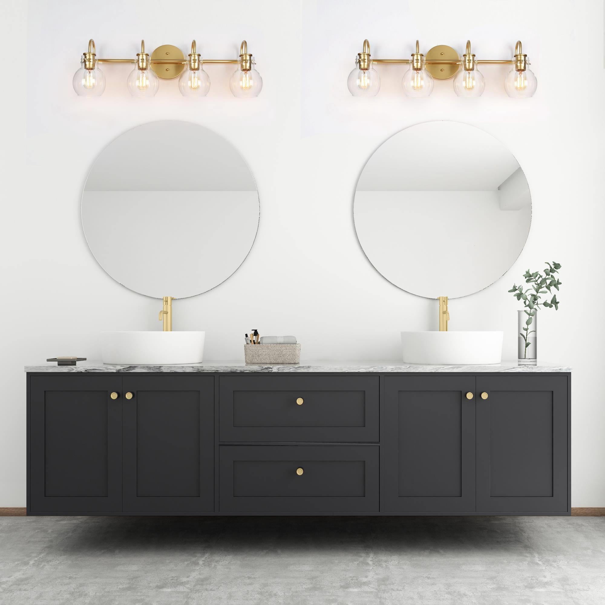 LNC 4-Light Gold Round Clear Glass Modern Bathroom Vanity Lighting Fixutre