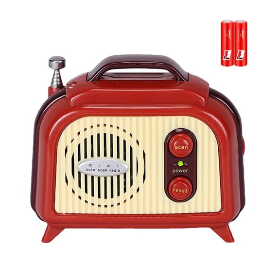 Sourcingbay Retro Mini FM Radio, Red and Cream Battery Powered Portable Radio with Auto Scan, Home Gift