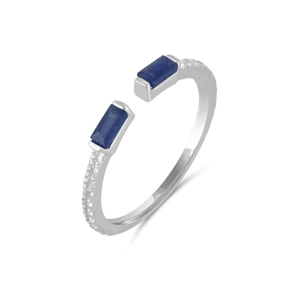 Gemistry 14K White Gold Sapphire and White Topaz Cuff Ring, Size 7