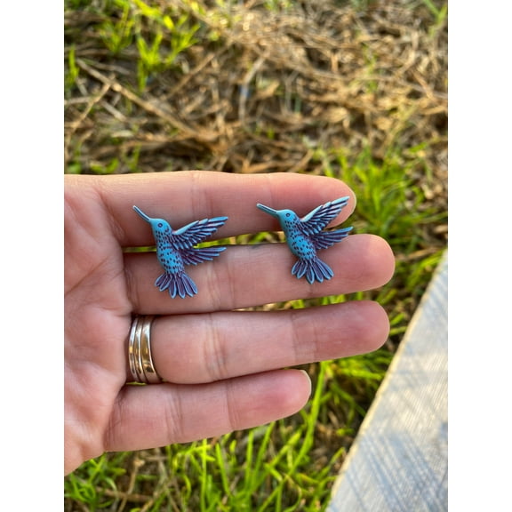Hummingbird Blue Stud Earrings Gift