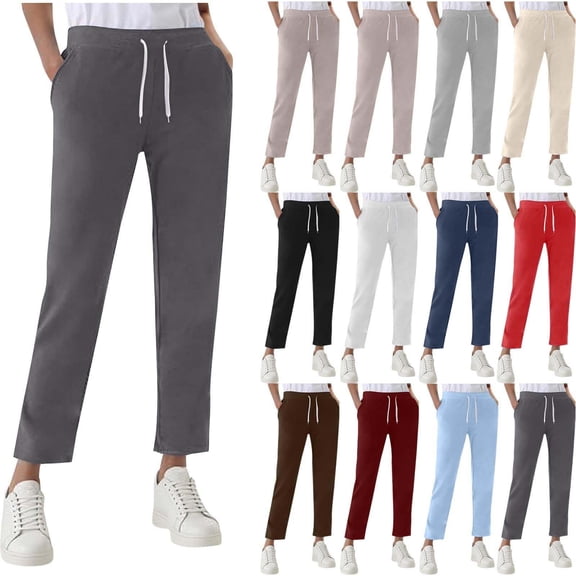 HongQid Women's Petite Joggers Cotton Sweatpants with Pockets