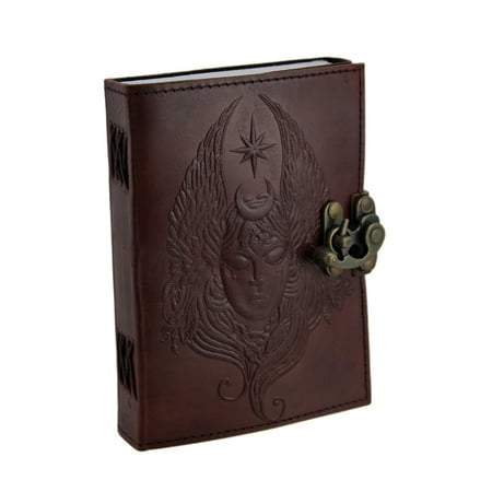 Embossed Brass Buckle - 5 X 7 In. Moon Goddess Embossed Brass Clasp Leather Journal