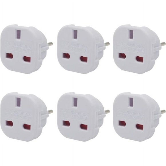 EU travel adapter 6-pack, UK to European plug adapter, Europe converter type C, E, F for Spain, France, Italy, Portugal, Germany, Netherlands