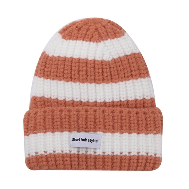 Gorros de lana para hombres y mujeres, gorro de punto grueso de dos colores con rayas verticales, tejido de dos colores para invierno