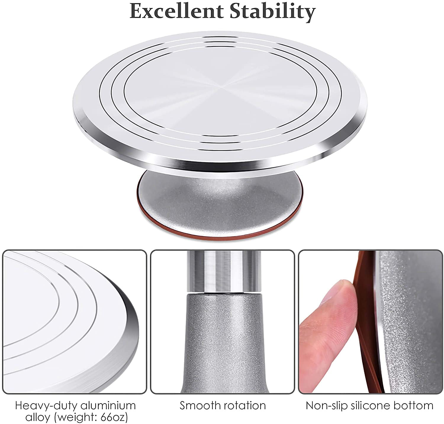 Turntable,Cake Stand, Stainless Steel Smooth Rotating Turntable