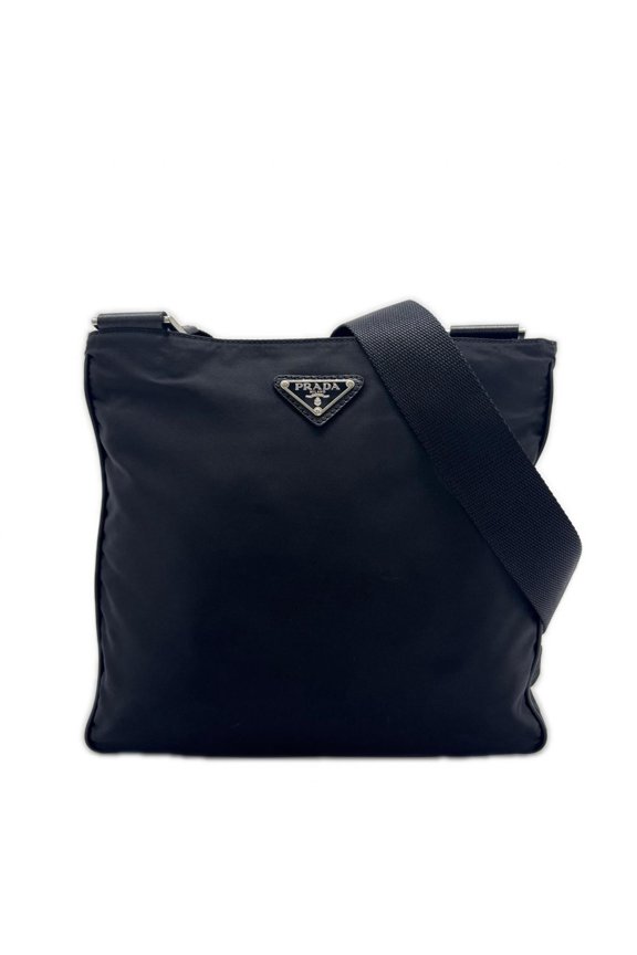Pre-Owned PRADA Tessuto Triangle Logo Shoulder Bag VA0269, Black Nylon Saffiano, Women's