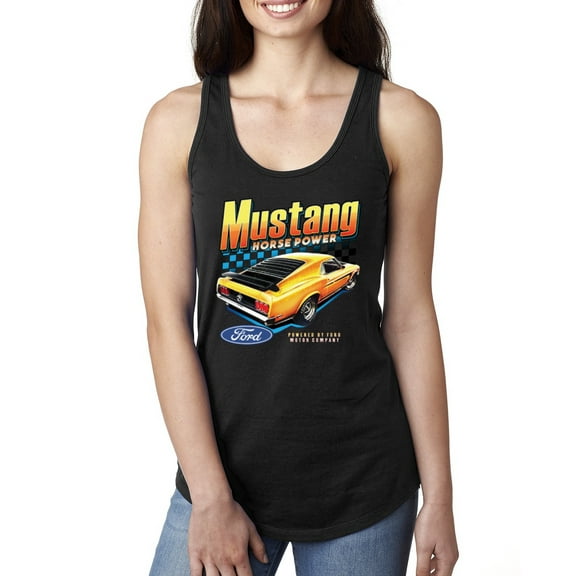 Wild Bobby, Ford Yellow Mustang Horsepower Cars and Trucks Women Racerback Tank Top, Black, Small