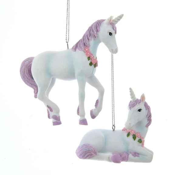 Set of 2 UNICORN With Purple Hair Christmas Ornaments by Kurt Adler