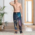 thumbnail image 5 of Uemuo Night Sky Wolf Pattern Men's Wide Leg Palazzo Lounge Pants with Pockets Light Weight Loose Comfy Casual Pajama Pants-Medium, 5 of 9