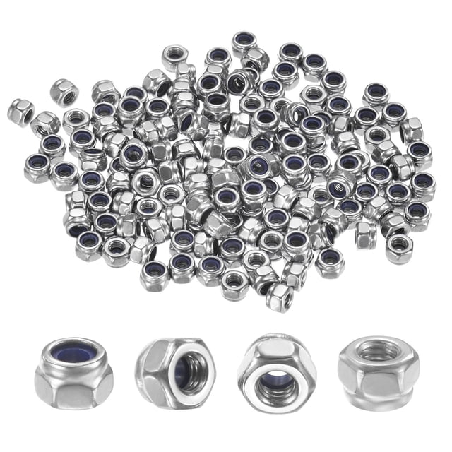 Uxcell Paquete de 50 Tuercas de Bloqueo Hexagonales con Inserto de Nylon Métrico, Rosca M3 x 0.5mm, Tuercas Autocierre de Acero Inoxidable 304 para Uso Industrial