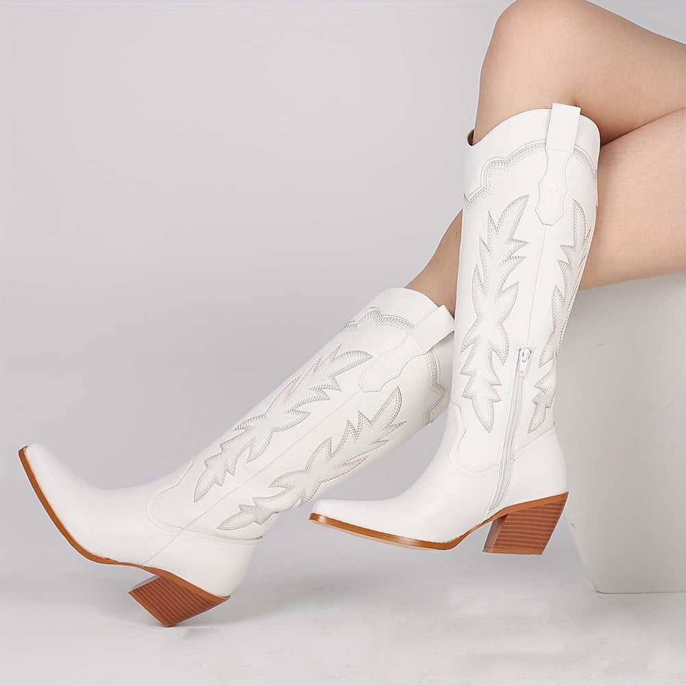 Amazon.com: Arqa Metallic Knee High Boots Chunky Heel Pink