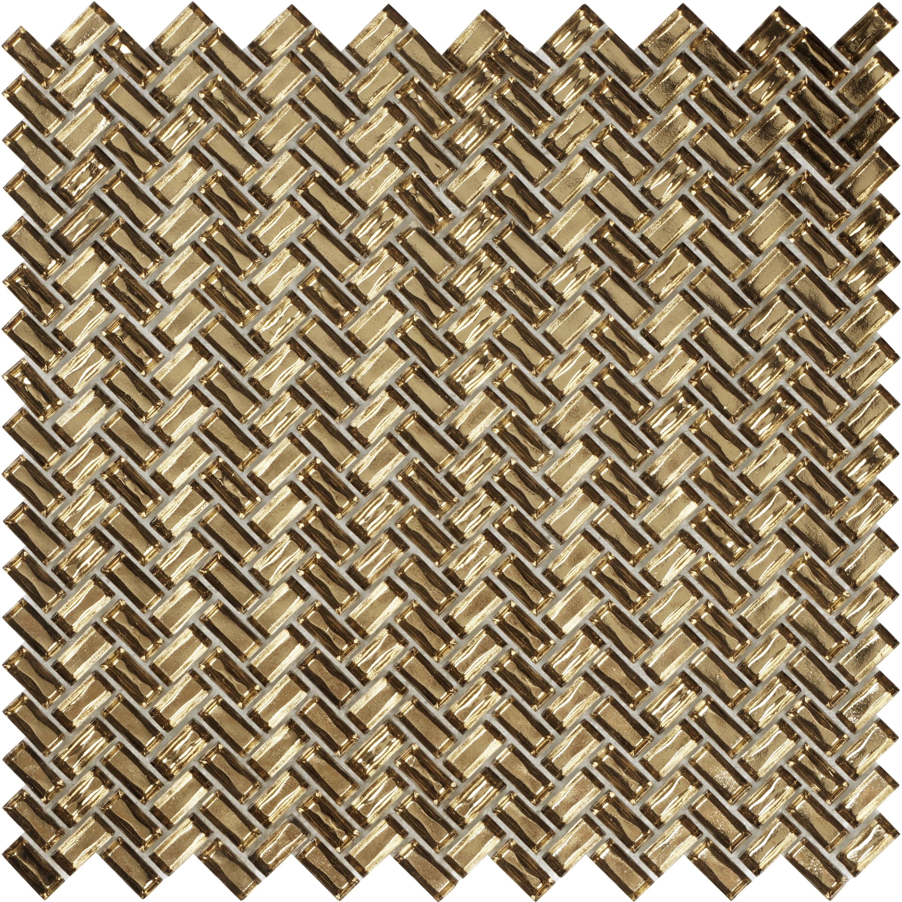 Apollo Tile 10 Pack 11.8-in x 11.9-in Gold Herringbone Glossy Finished Glass Mosaic Floor and Wall Tile (9.75 Sq ft/case)