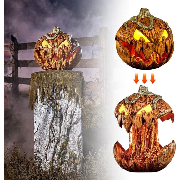 ODYSITE Halloween Pumpkin Lighting Decor, New Halloween Decorations Outdoor Scary Pumpkin 7.87in with Talking Mouth, Extendable Vintage Halloween Pumpkin Decorations for Indoor Outdoor Decoration