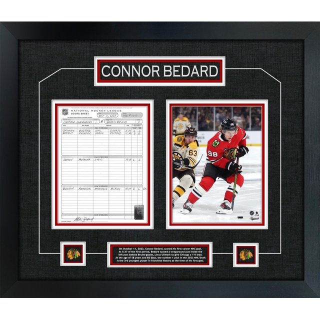 Connor Bedard Collage de Feuille de Pointage Encadrée pour Premier But