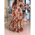 thumbnail image 4 of Spring New Elegant and Fashionable Style Printed Lace Up V-Neck Large Swing Dress As Shown M, 4 of 7