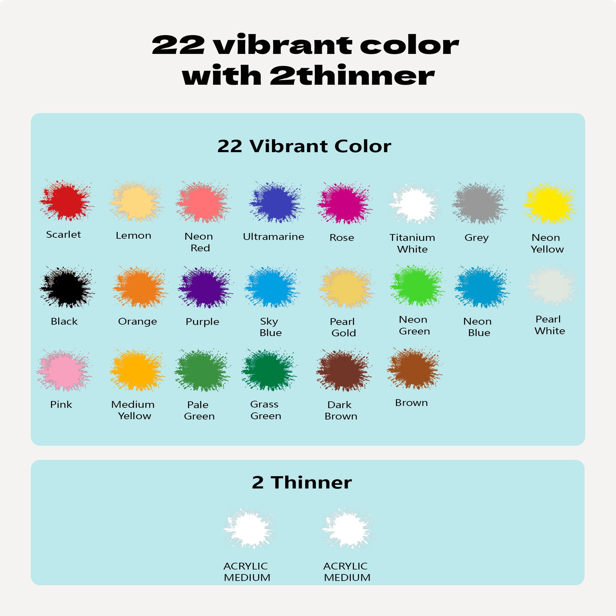 Airbrush Paint - 22 Colors Airbrush Paint Set with 2 Tinner, Plastic & Wood Acrylic Air Brush Paint Kit Ready to Spray, Water-Based for Artists Beginners Hobbyist, 0.67 Fl Oz/20ml