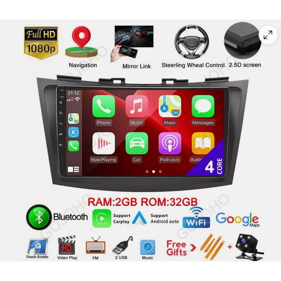 Zcargel Double Din Car Stereo 9 Inch Android 15 Car GPS Navi Head Unit, Wireless Android Auto, WiFi Bluetooth SWC, DSP/EQ, AHD Camera, In-Dash Radio Player, for Suzuki Swift 2010-2016, 2 64GB
