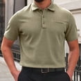thumbnail image 2 of Landzoo Men'S Shirts Solid Color Short Sleeve Notch Neck T-Shirt Summer Loose Fit Men Tops Size L Army Green, 2 of 4