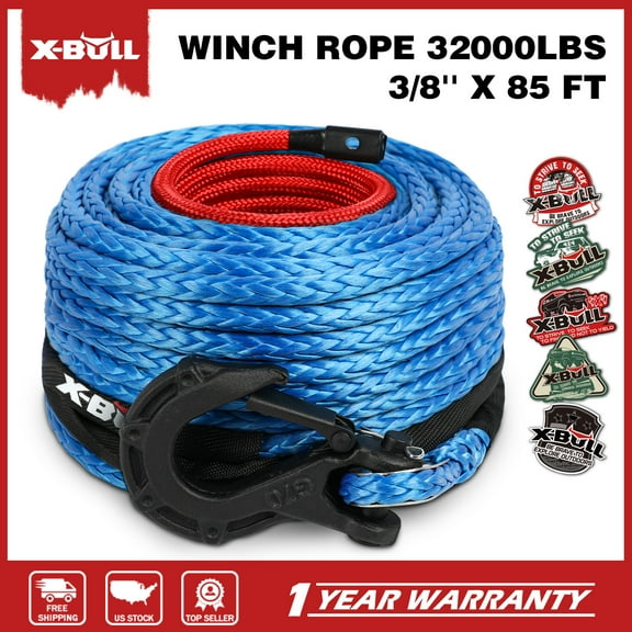 X-BULL 32000LBS 3/8" x 85ft Synthetic Winch Rope Blue Recovery Rope 4X4 Off-Road