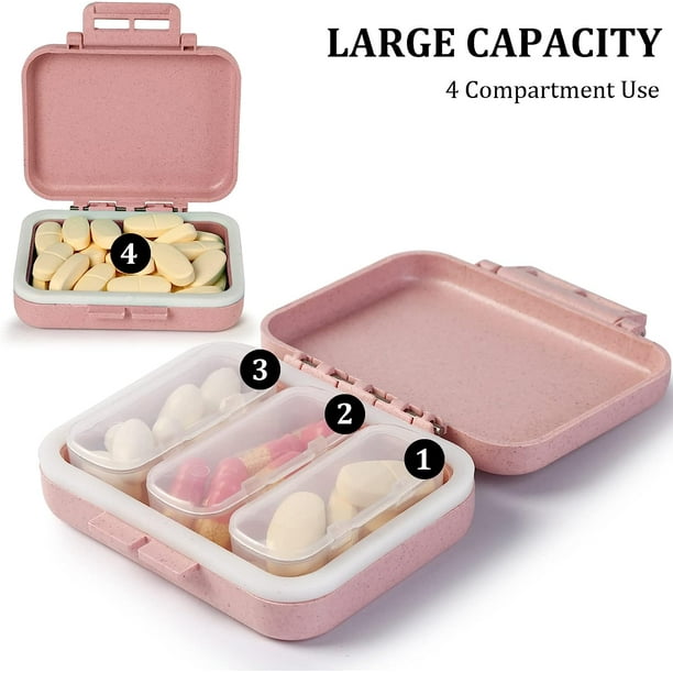 2 Pack 3 Compartments Travel Pill Organizer, Removable Pill Case AM PM  Small Pill Box for Purse, Fish Oil Vitamin Dispenser Container Daily  Portable Pill Case (Pink) 