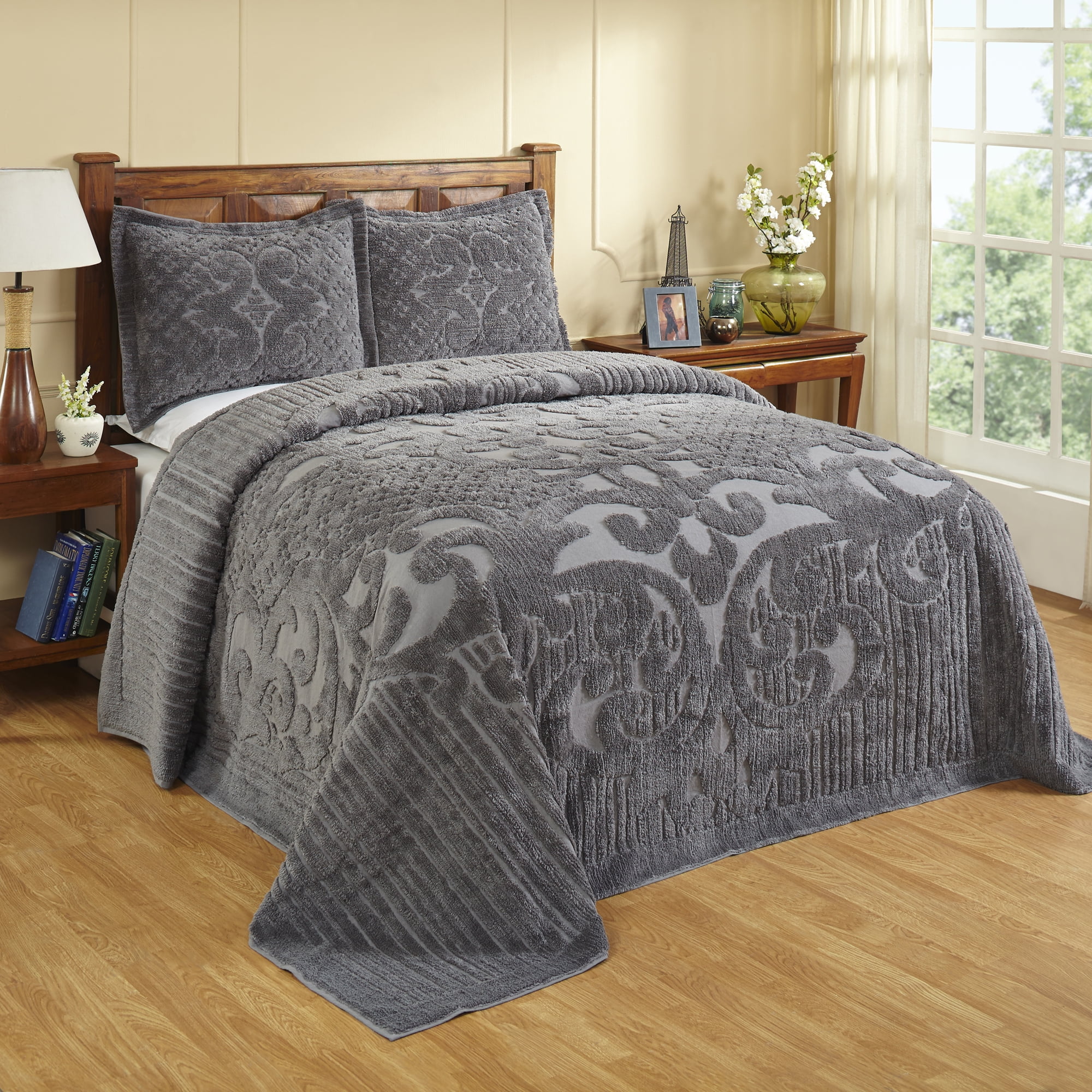 Ashton Chenille Bedspread Queen 102x110 Grey