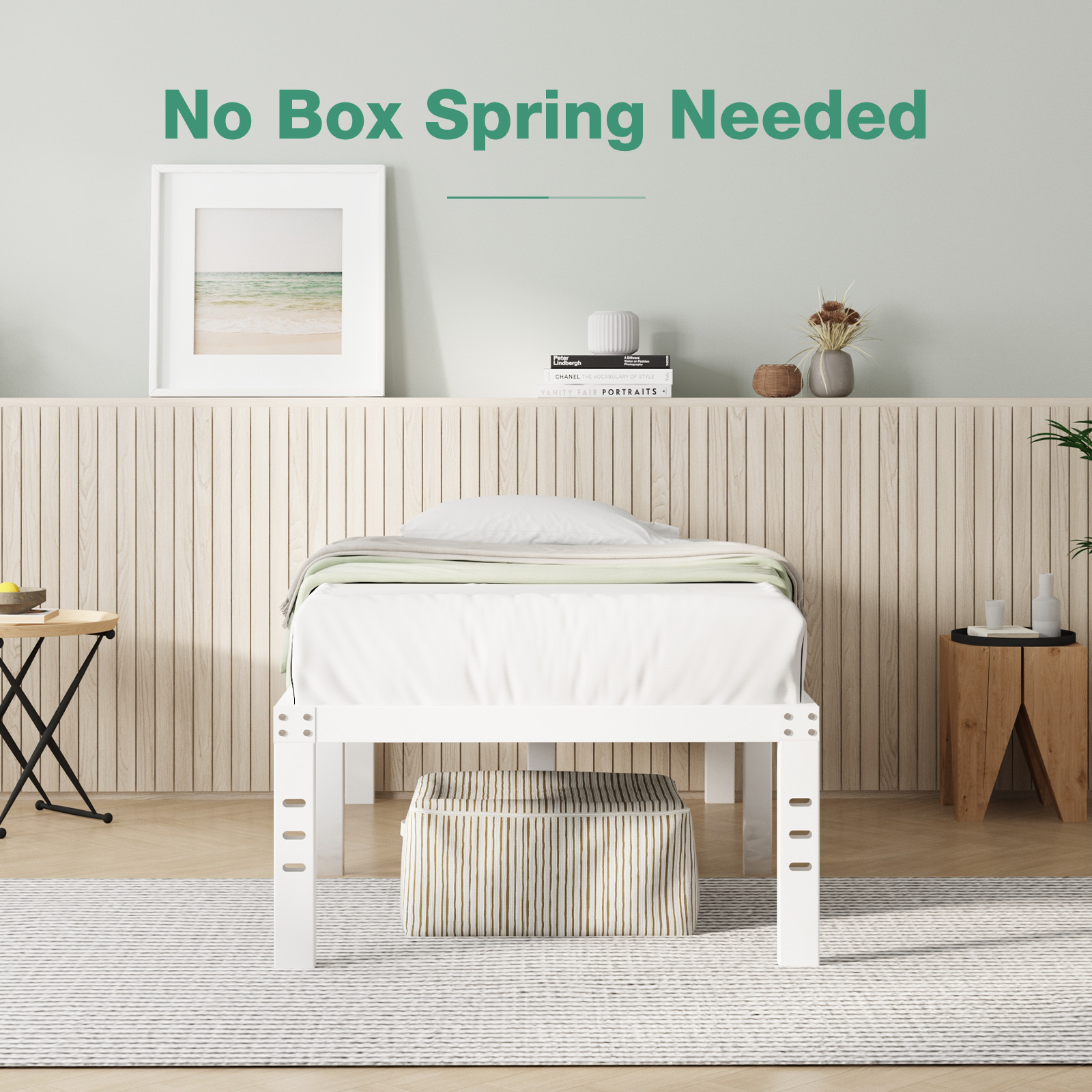 Novilla Twin Bed Frame, 14 Inch Metal Platform Bed Frame Twin Size with Storage Space Under Bed, Heavy Duty Steel Slat Support, Easy Assembly, No Box Spring Needed, White