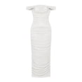 thumbnail image 7 of Miluxas Women's off Shoulder Ruched Bodycon Long Dress Elegant Short Sleeve Casual Fitted Cocktail Party Dress Trendy Wedding Guest Outfits White, 7 of 7