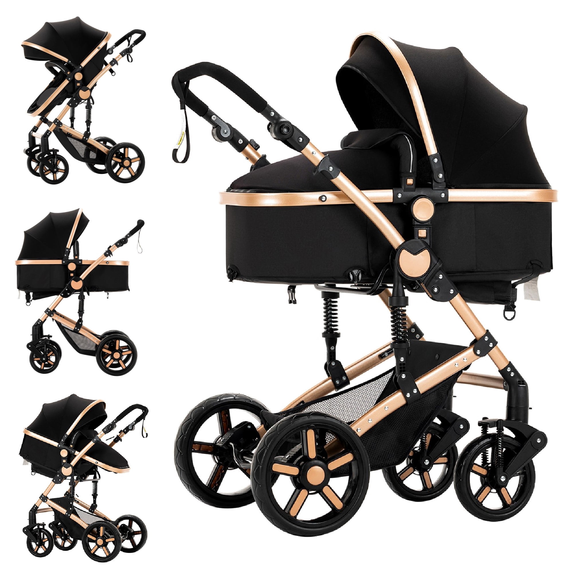2 in 1 Convertible Baby Stroller with Foldable Lightweight Carriage Reversible Removable Bassinet Pram,Adjustable Canopy,Travel Stroller for 0-36 Months,26 Pounds,Unisex