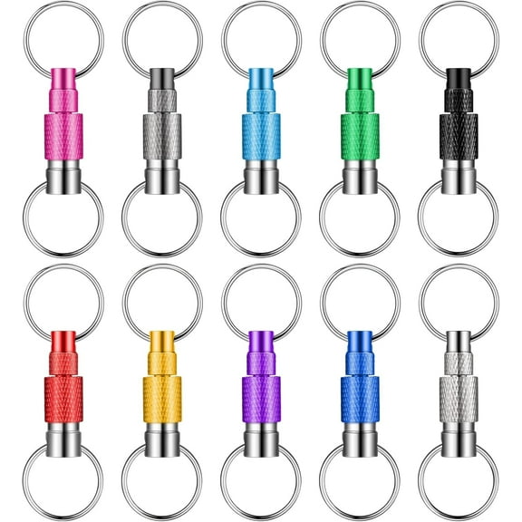 10 Packs Detachable Keychain Quick Release Pull Apart Key Ring with 2 Split Rings for Bag Purse Belt