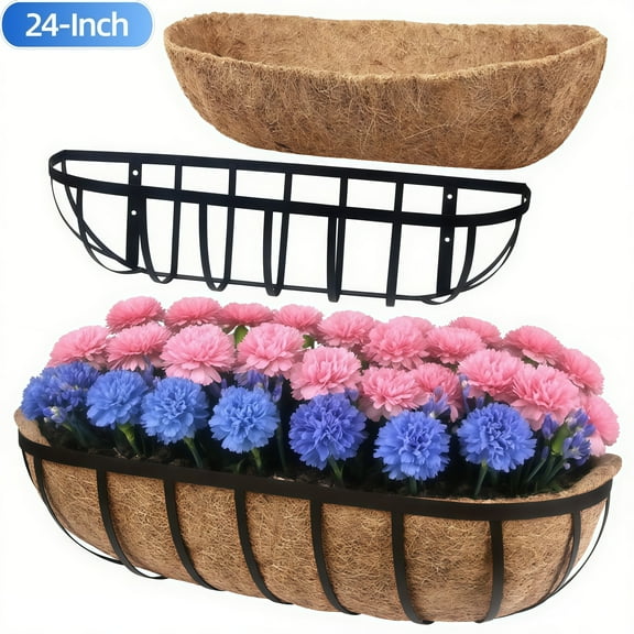Active Mind Ltd 1-Pack 24" Railing Planter Window Box, Easy-Grip Clamp Design with Coco Liner for Balcony/Deck Railings