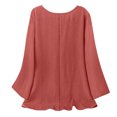 thumbnail image 5 of HOMBOM Spring Shirts for Women Cotton Linen Loose Fit Long Sleeve Crewneck Orange Boho Ladies T Shirts Solid, 5 of 7