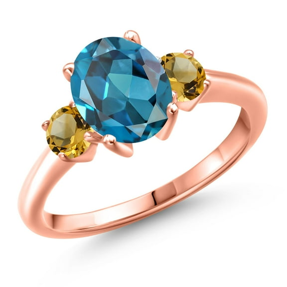 Gem Stone King 18K Rose Gold Plated Silver London Blue Topaz and Yellow Citrine Engagement Ring for Women | 2.76 Cttw | Oval 9X7MM | Gemstone November Birthstone | Size 5