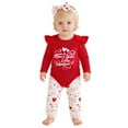 thumbnail image 2 of Valentine Outfit Baby Girl Long Sleeve Letter Print Ruffle Romper Bodysuit Pants and Headband Set Cute Girl Outfits Baby Girl Clothes 0-3 Months, 2 of 4