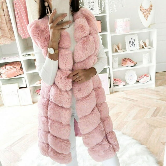 EGNMCR Gilet Sans Manches en Faux pour Femmes, Gilet Sans Manches Uni, Veste Chauffe-Corps, Manteau, Vêtement d'Extérieur, Hauts