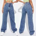 thumbnail image 5 of Pantalones vaqueros de pierna ancha para mujer, estilo casual, de cintura alta, elásticos, holgados, pantalones de mezclilla sueltos, 5 of 5