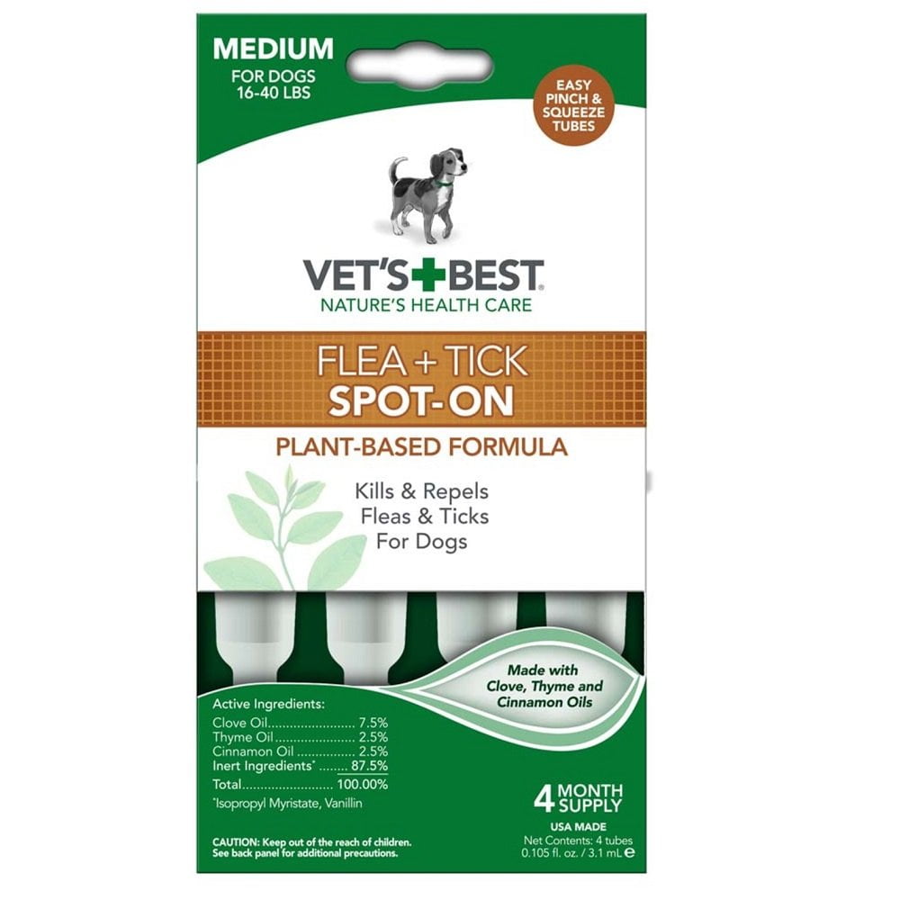 Vet's Best Topical Flea & Tick Treatment for Dogs 16-40lbs, 4 Month Supply